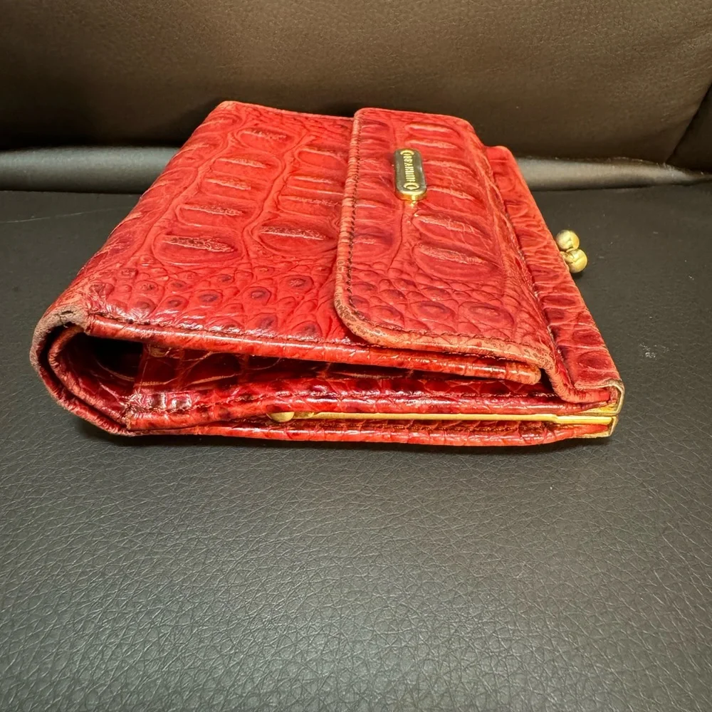 Brahmin Croc Embossed Red Leather Coin Snap Wallet